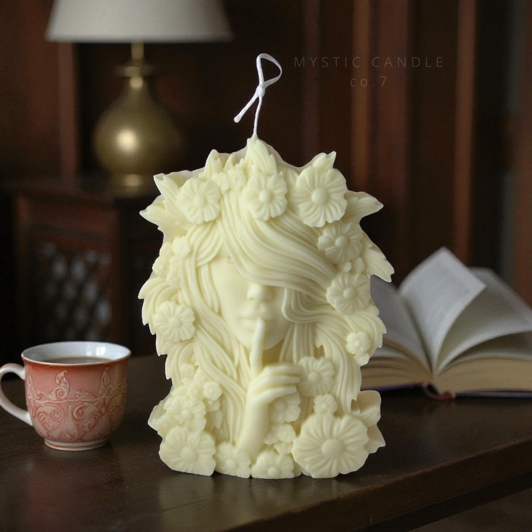 Sculpture candle, Woman with Flowers, Flower candle, House Warming Gift, Flower Goddess Candle, Soy Wax Candle, Handmade Gift, Custom Color