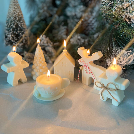 Christmas decor candles, set of 6, soy wax candles, Christmas gifts, Christmas tree candle, aroma candle, reindeer candle, gingerbread man