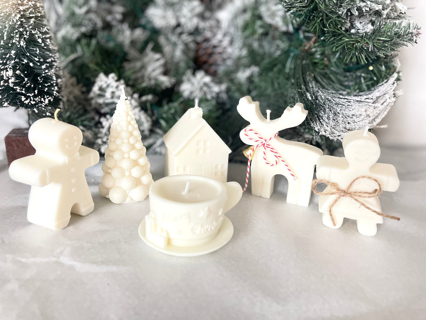 Christmas decor candles, set of 6, soy wax candles, Christmas gifts, Christmas tree candle, aroma candle, reindeer candle, gingerbread man