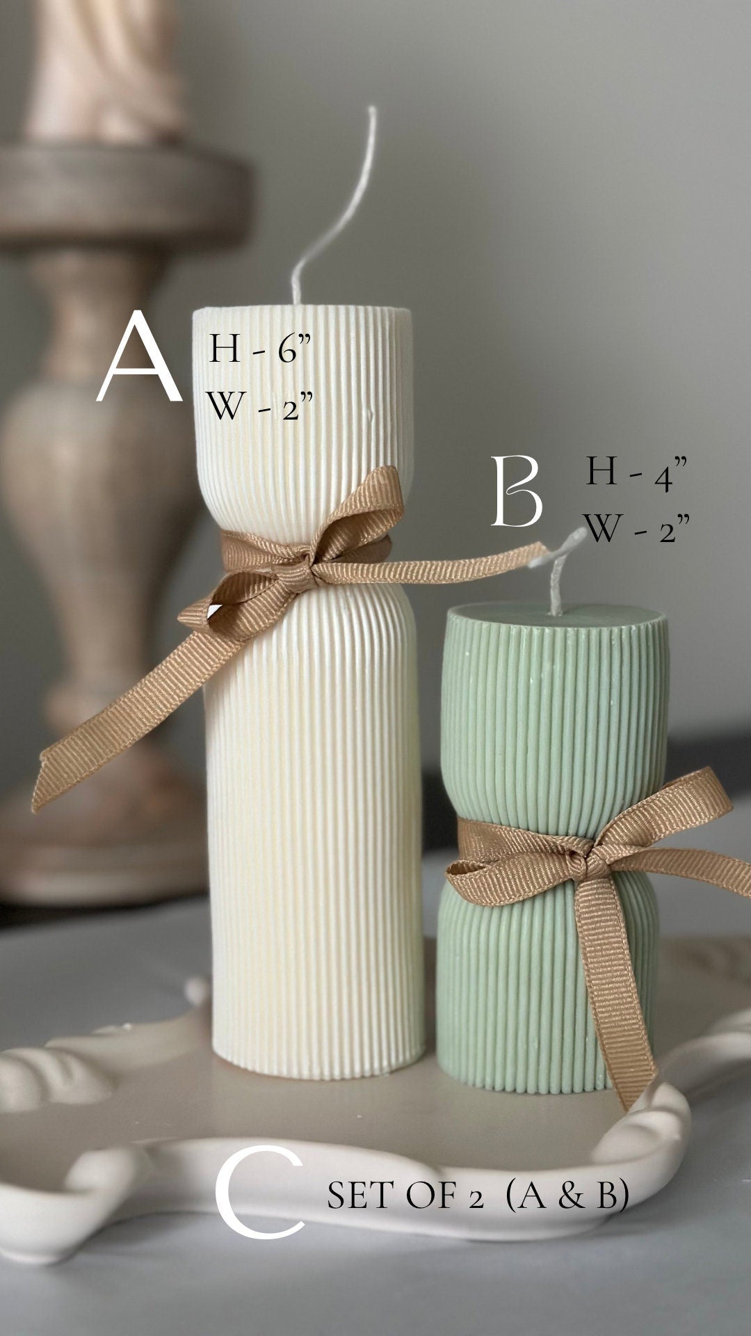 Ribbed Pillar Candle, Tall candles, Custom Scent candle, Birthday Gift, Wedding decor, Soy Wax candle, Handmade Candle, Custom color candle