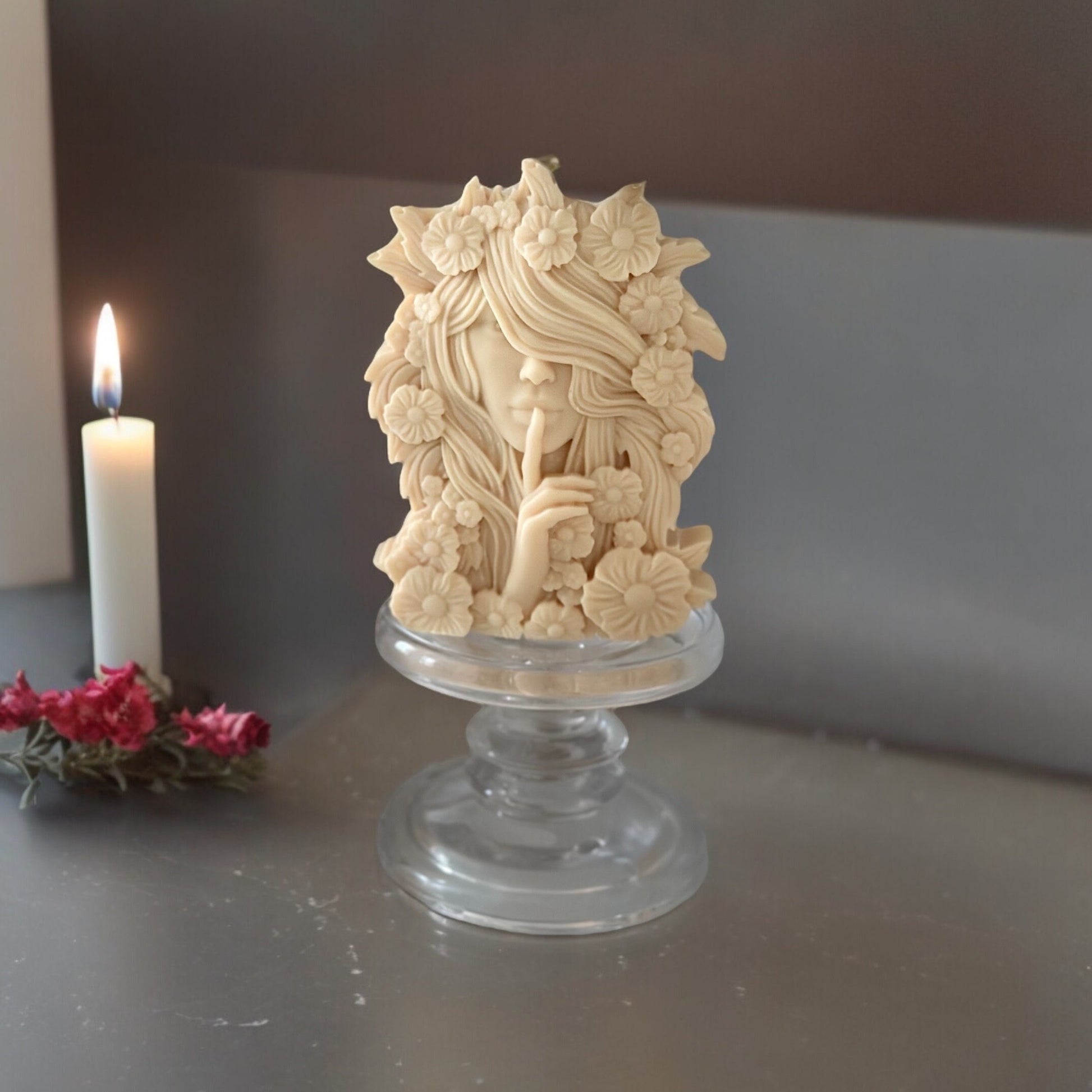 Sculpture candle, Woman with Flowers, Flower candle, House Warming Gift, Flower Goddess Candle, Soy Wax Candle, Handmade Gift, Custom Color