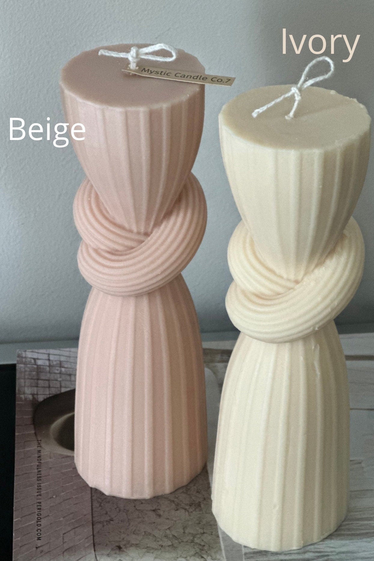 Pillar tall candle(1pc), Soy wax candle, Custom Colors, Handmade gift, Modern Candle, Knot table candle, Wedding Favors, Engagement favors