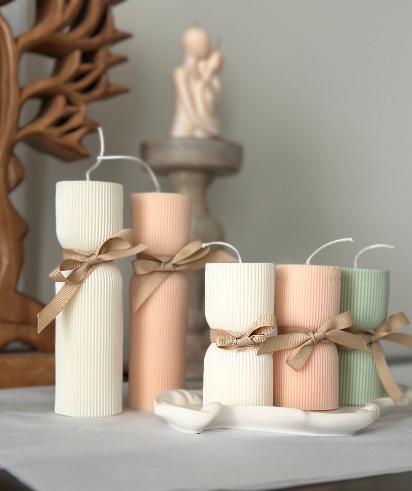 Ribbed Pillar Candle, Tall candles, Custom Scent candle, Birthday Gift, Wedding decor, Soy Wax candle, Handmade Candle, Custom color candle