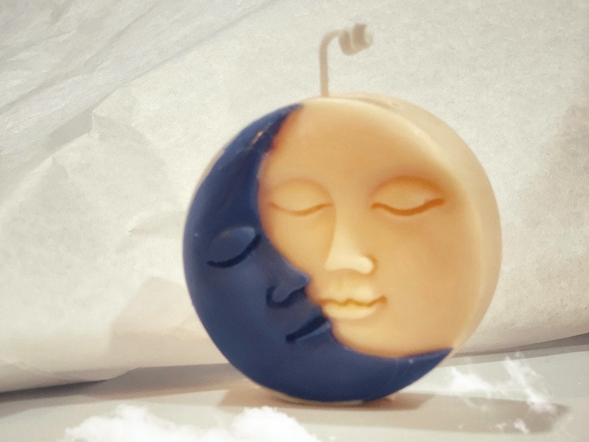 Sun Moon Face Candle, Soy Wax Candle, Two-tone, Birthday Gift, Aesthetic, Minimalistic, Luna Candle, Moon Love Sun