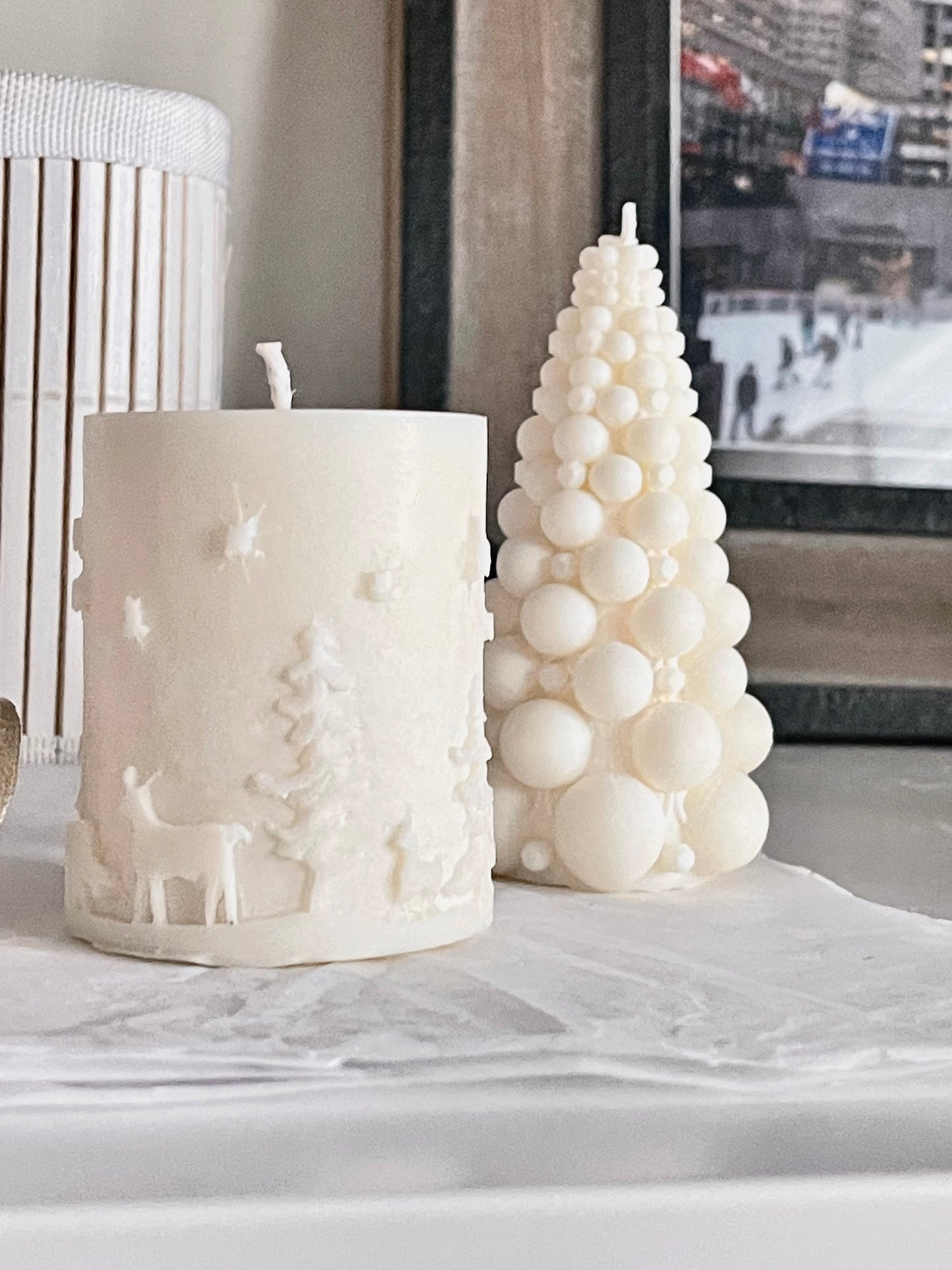 Christmas tree candle, Bubble Christmas tree candle, soy wax candle, Set of 2, cylinder candle, white, Christmas gift, Christmas gift