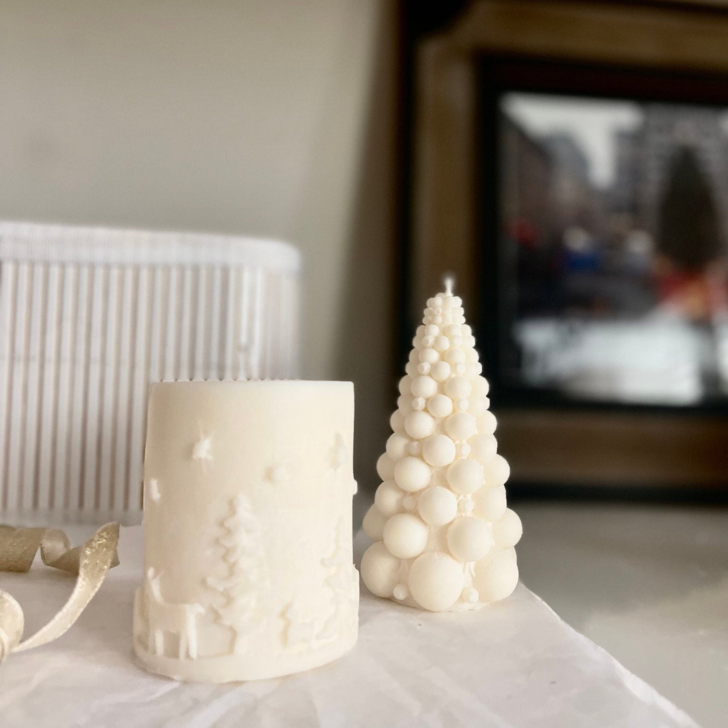 Christmas tree candle, Bubble Christmas tree candle, soy wax candle, Set of 2, cylinder candle, white, Christmas gift, Christmas gift