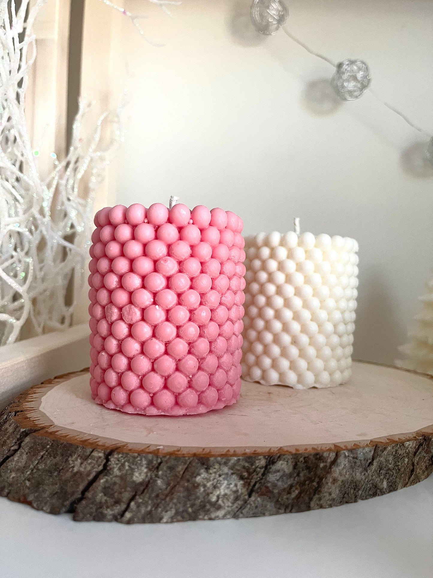 Bubble candles, Set of 2,  Pillar candle, Wedding Decor, Soy candles, Birthday gift, Aroma candles, spa candle, Hand-poured, handmade gift