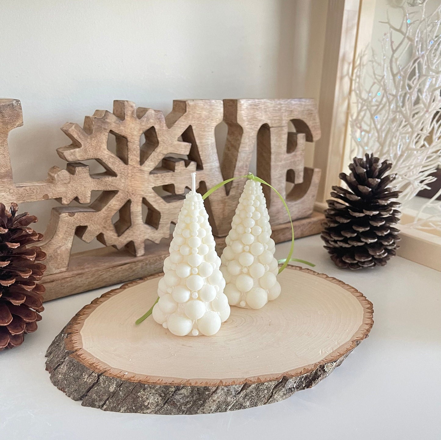 Christmas tree candles (set of 2), Small,  soy wax candles, christmas gift, hand-poured, home decor, bubble candles, Christmas Decor, Gift