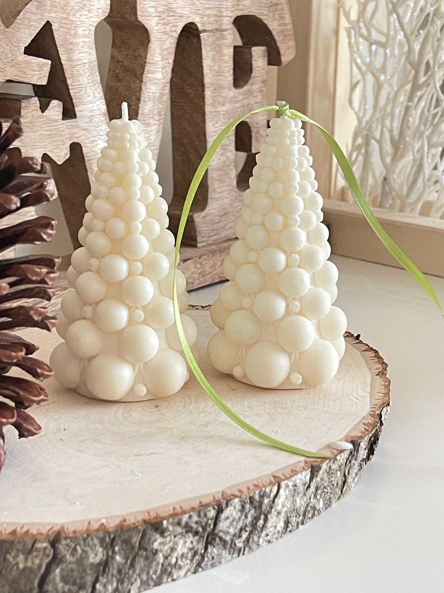 Christmas tree candles (set of 2), Small,  soy wax candles, christmas gift, hand-poured, home decor, bubble candles, Christmas Decor, Gift