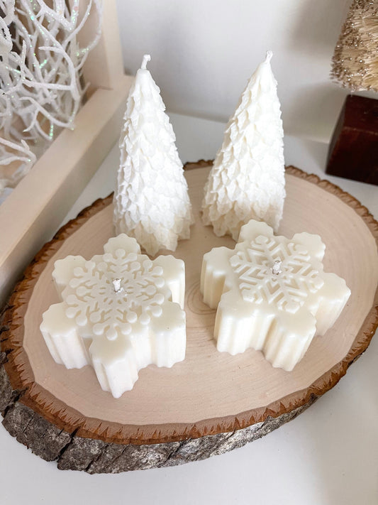 Snowflakes shaped candles, Set of 4,  Bundle 4 PCS, 2 Christmas tree and 2 Snowflakes candles, Christmas decor, Christmas gift