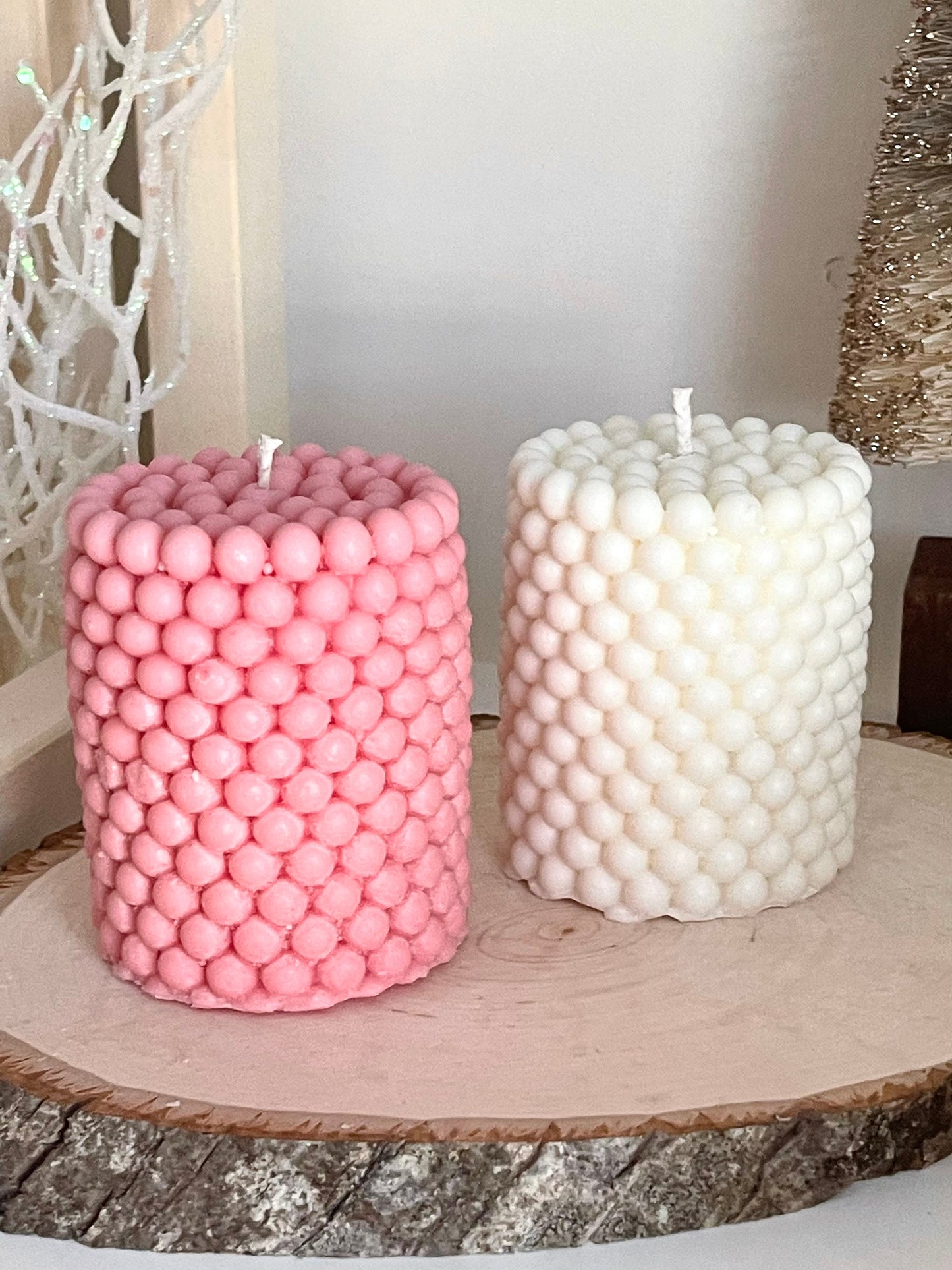 Bubble candles, Set of 2,  Pillar candle, Wedding Decor, Soy candles, Birthday gift, Aroma candles, spa candle, Hand-poured, handmade gift