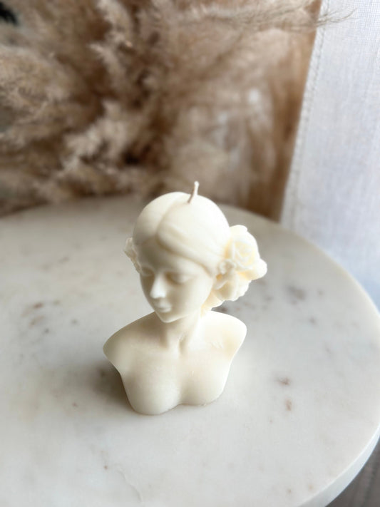 Girl with flowers candle, Soy wax candle, Birthday Gift, Women bust candle, Sculpture candle, Unique candle, Hand-poured, Anniversary gift