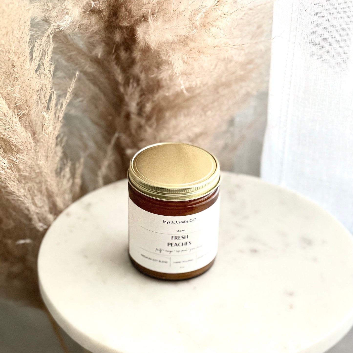 Amber glass  (9oz) candle, Spa candle, Fresh peach, Stress relief, Aromatherapy candle, Handmade Gift, Birthday Gift, soy wax candle,