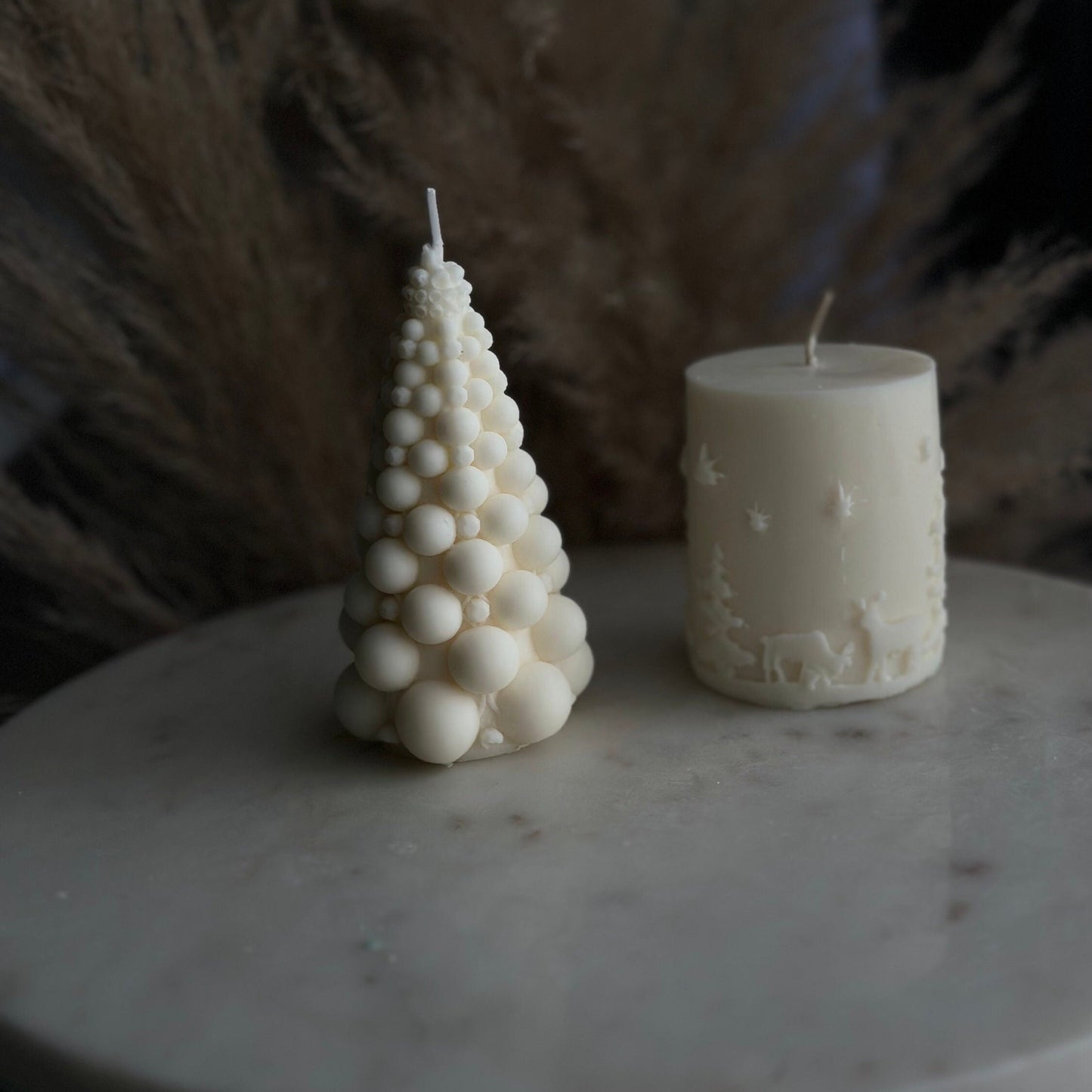 Christmas tree candle, Bubble Christmas tree candle, soy wax candle, Set of 2, cylinder candle, white, Christmas gift, Christmas gift