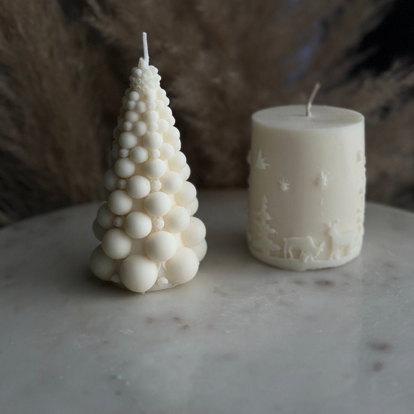 Christmas tree candle, Bubble Christmas tree candle, soy wax candle, Set of 2, cylinder candle, white, Christmas gift, Christmas gift