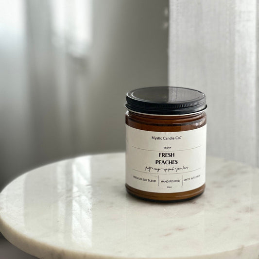 Amber glass  (9oz) candle, Spa candle, Fresh peach, Stress relief, Aromatherapy candle, Handmade Gift, Birthday Gift, soy wax candle,