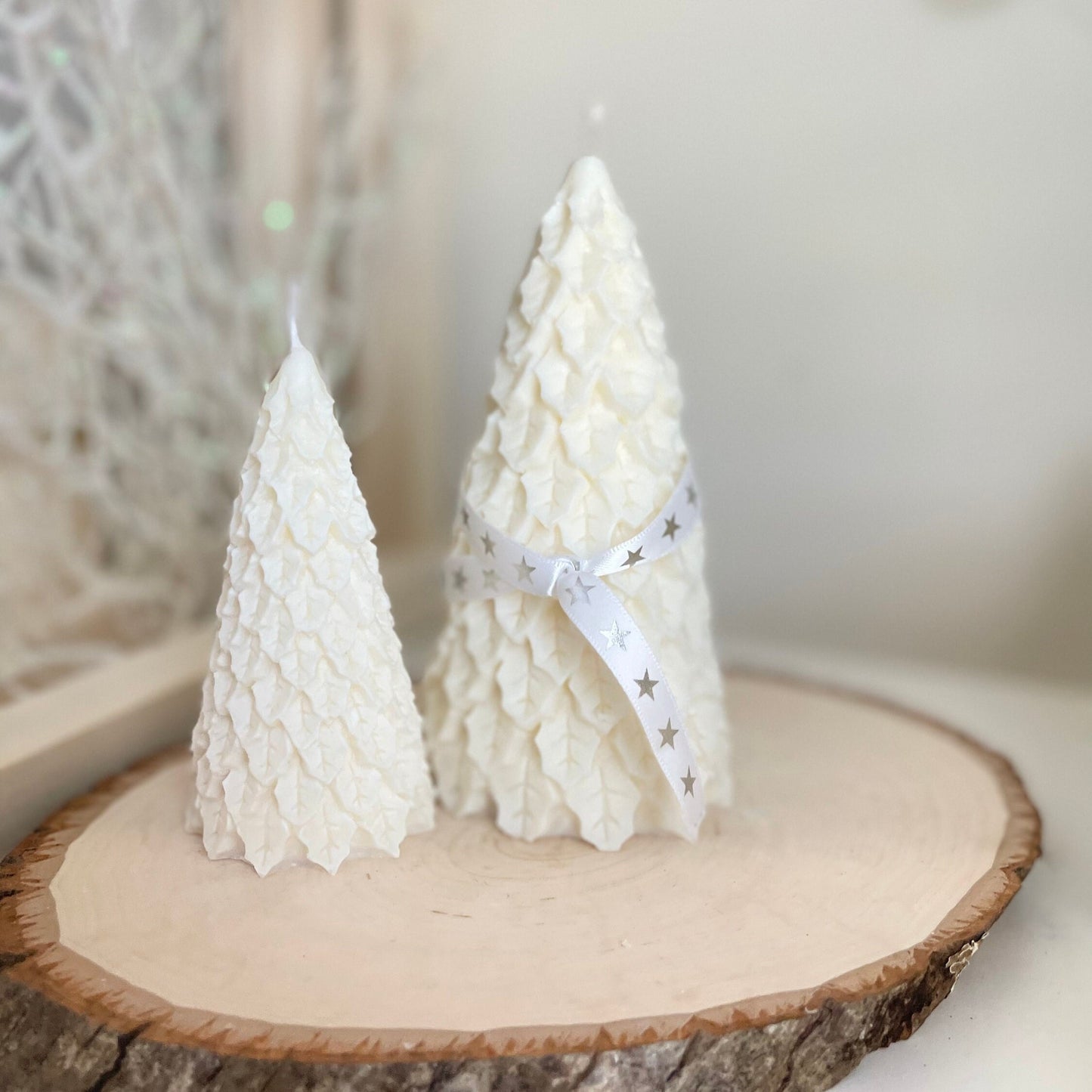 Christmas tree shaped candles (set of 2), Large and small, soy wax candles, Christmas gift, Christmas decor, Tree with petals, Candle store