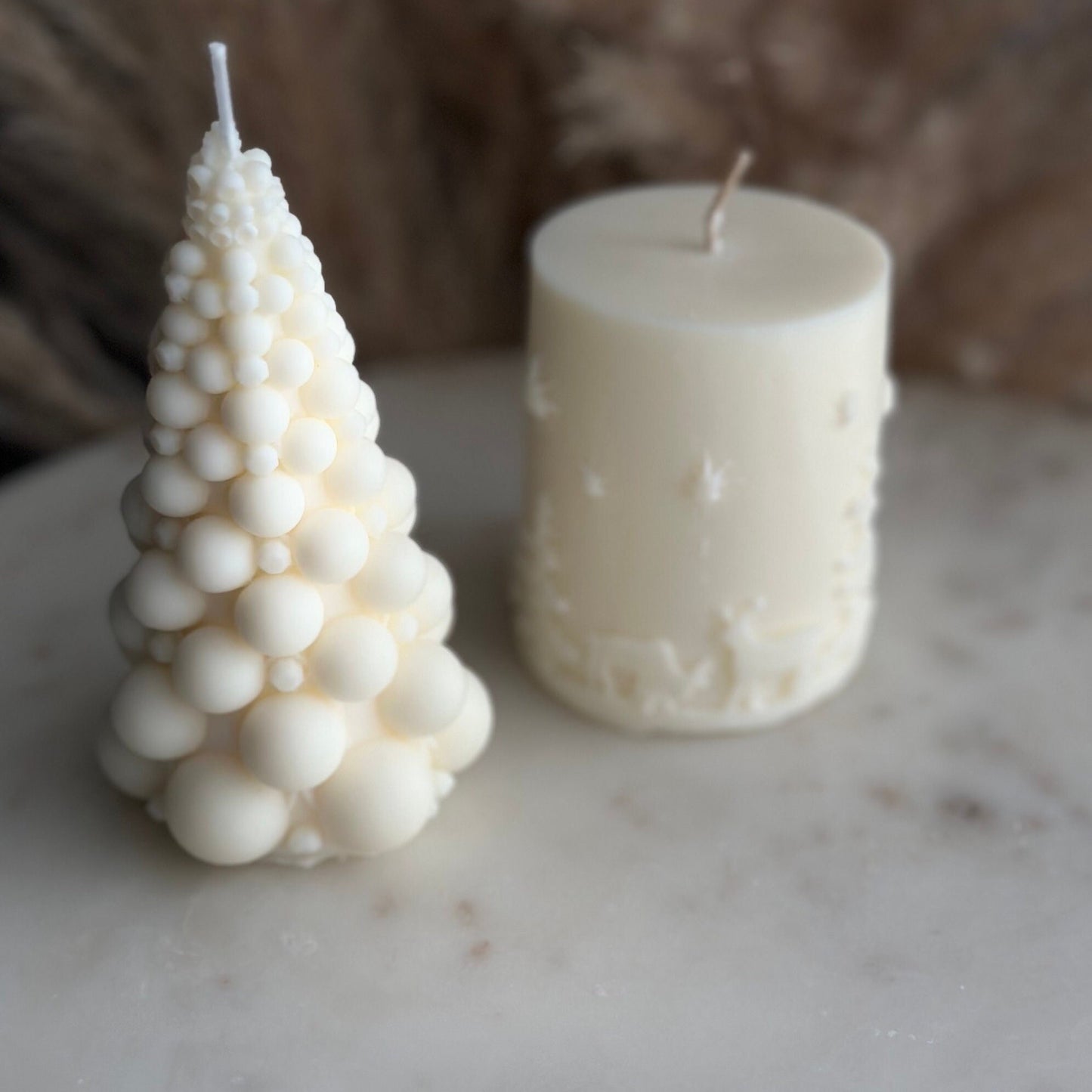 Christmas tree candle, Bubble Christmas tree candle, soy wax candle, Set of 2, cylinder candle, white, Christmas gift, Christmas gift