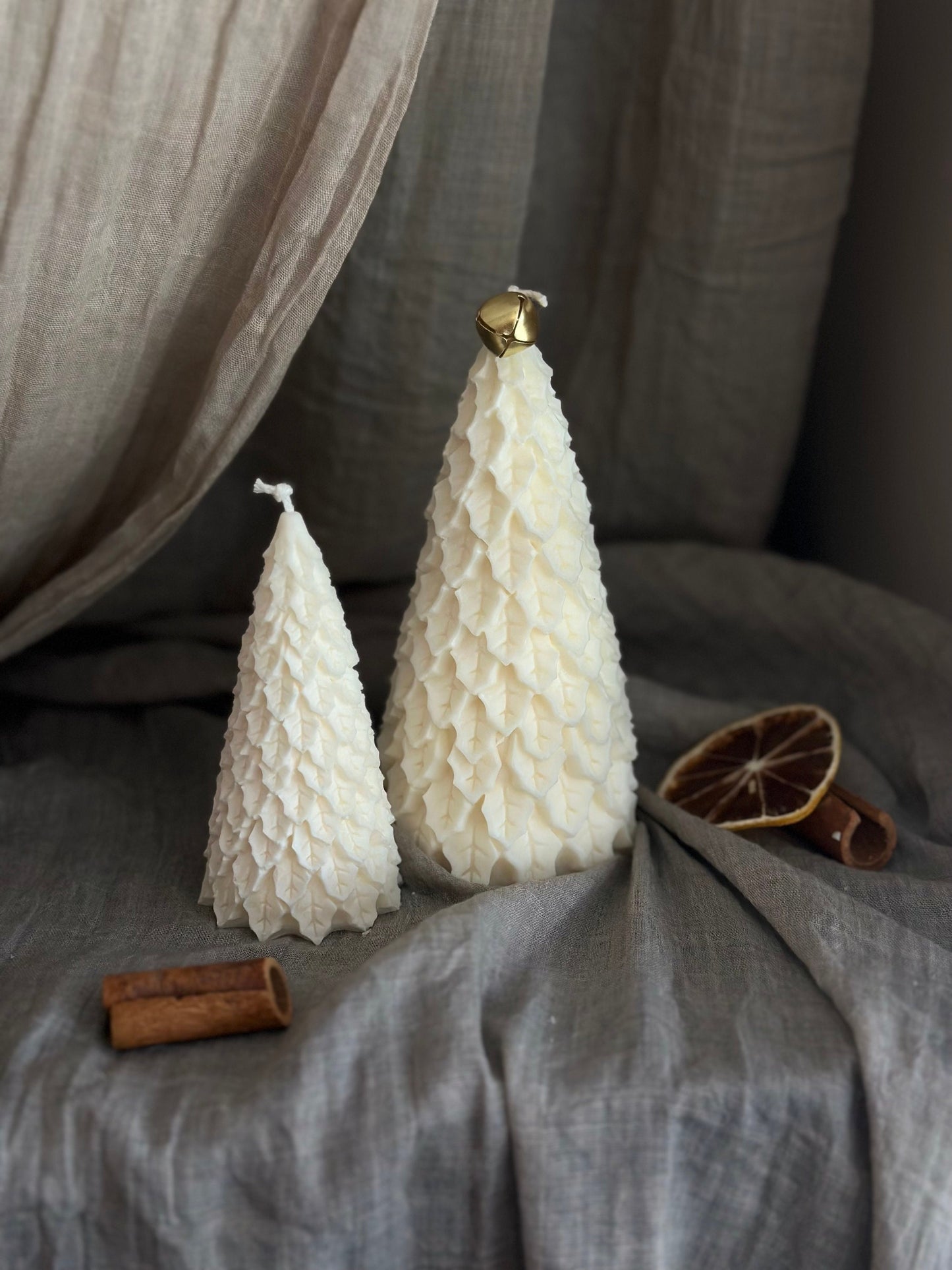 Christmas tree shaped candles (set of 2), Large and small, soy wax candles, Christmas gift, Christmas decor, Tree with petals, Candle store