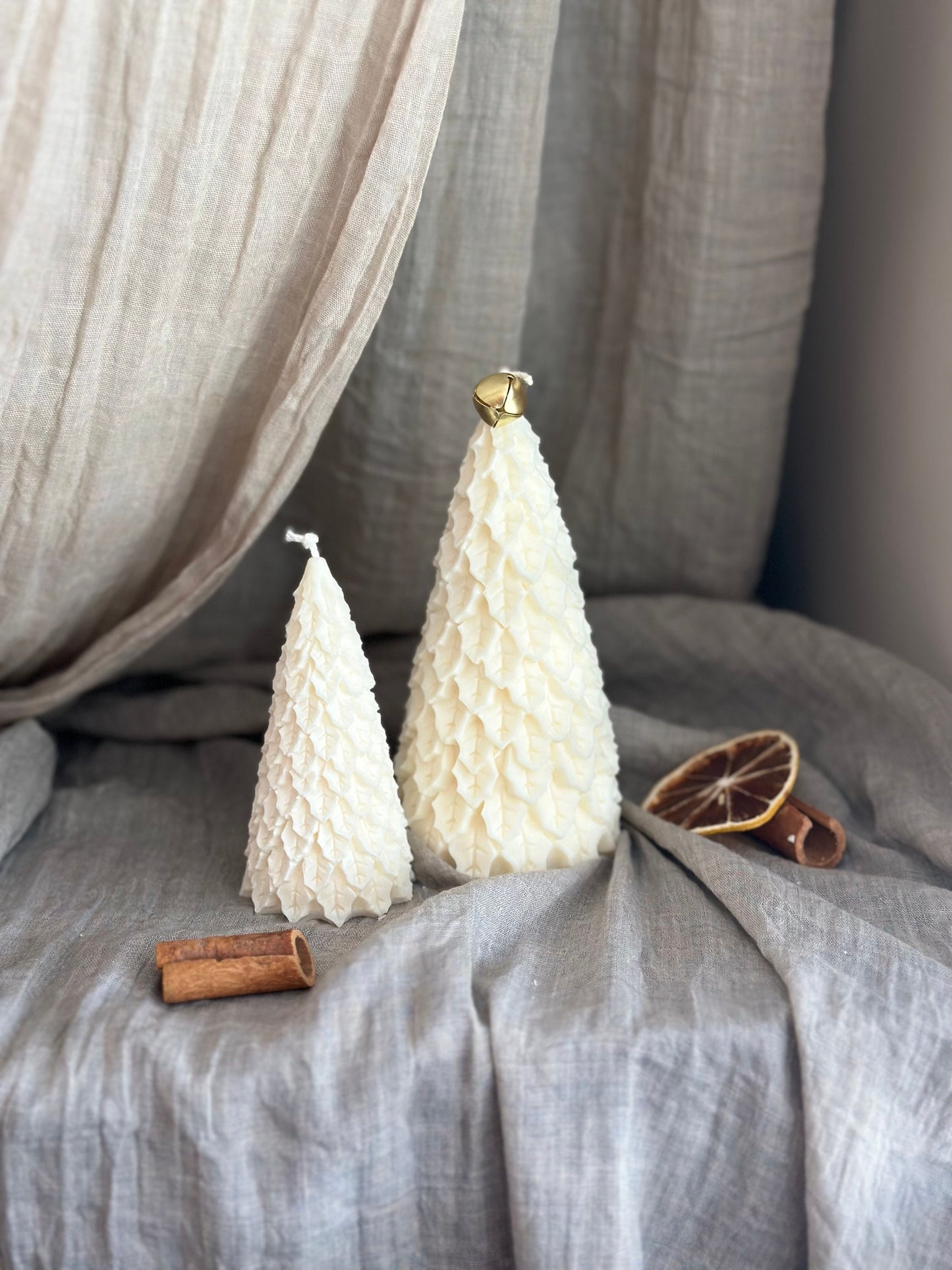 Christmas tree shaped candles (set of 2), Large and small, soy wax candles, Christmas gift, Christmas decor, Tree with petals, Candle store